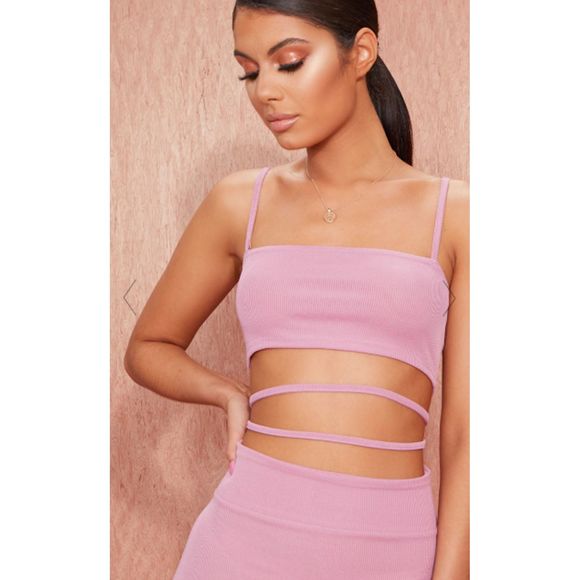 Pink MAUVE STRAPPY CUT OUT BODYCON DRESS Sz 12 - Picture 2 of 10